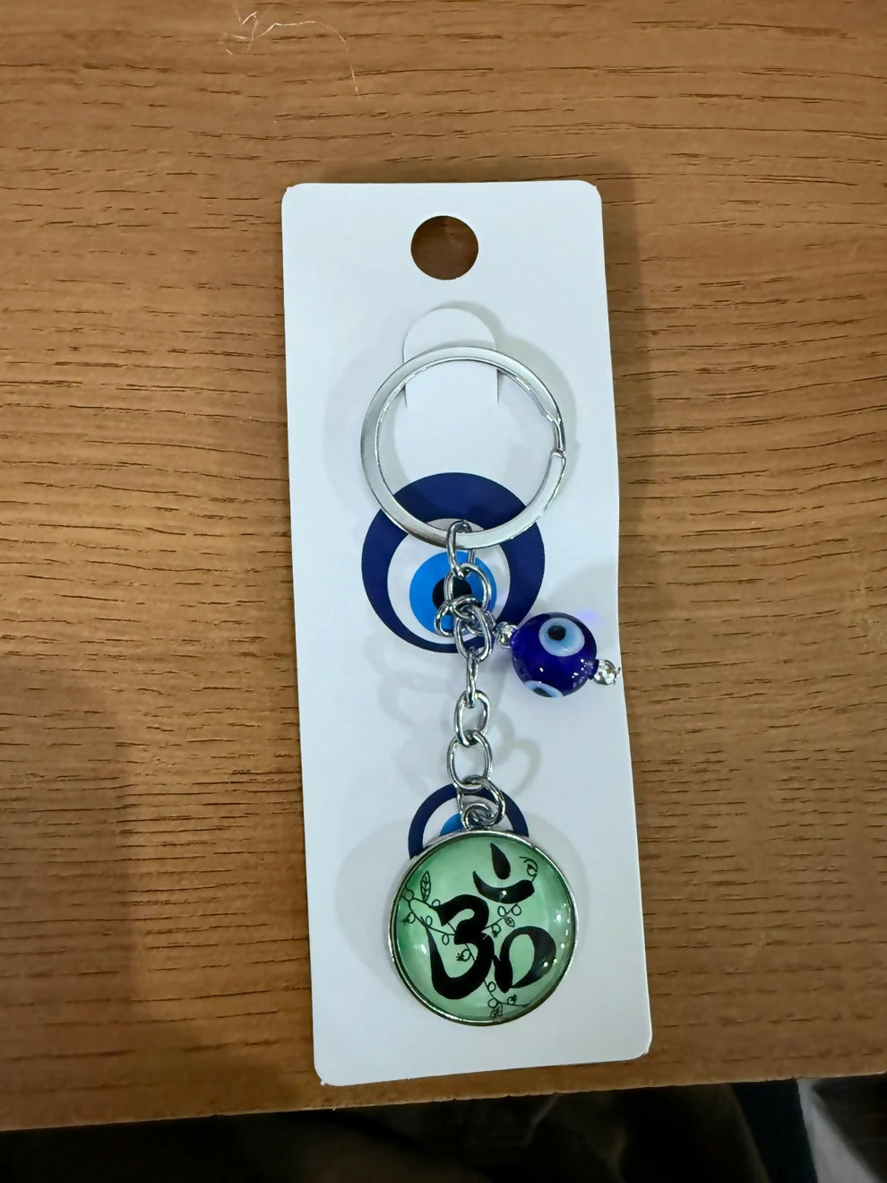 Om Symbol Keychain with Evil Eye Charm Metal Key Holder