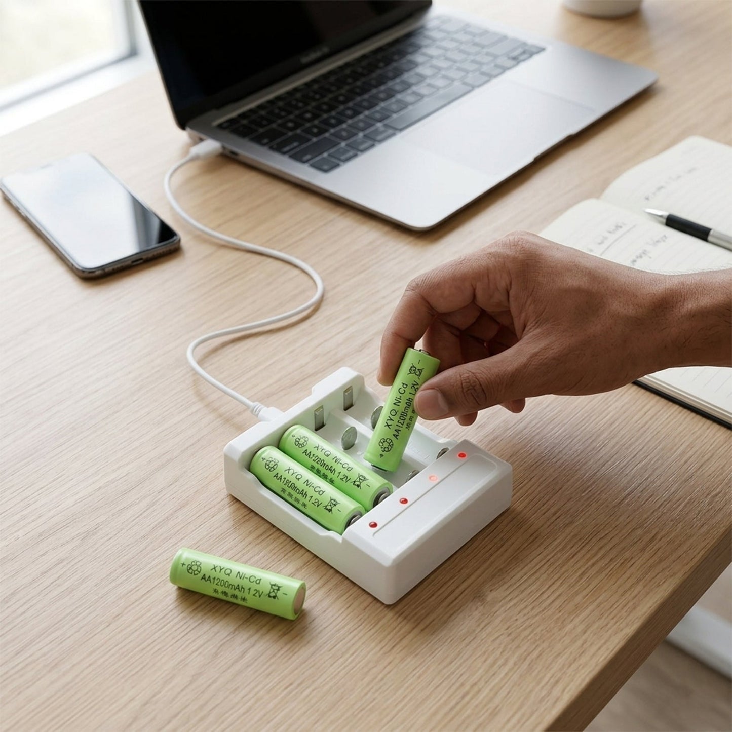 USB Powered Rechargeable AA Battery Charger with 4 AA Batteries (1 Set)