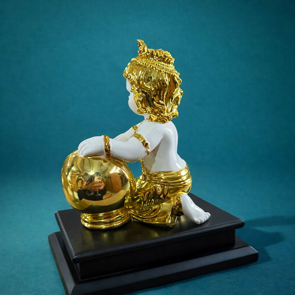 Bal Krishna Idol with Butter Pot Golden Showpiece for Home Temple DÃ©cor