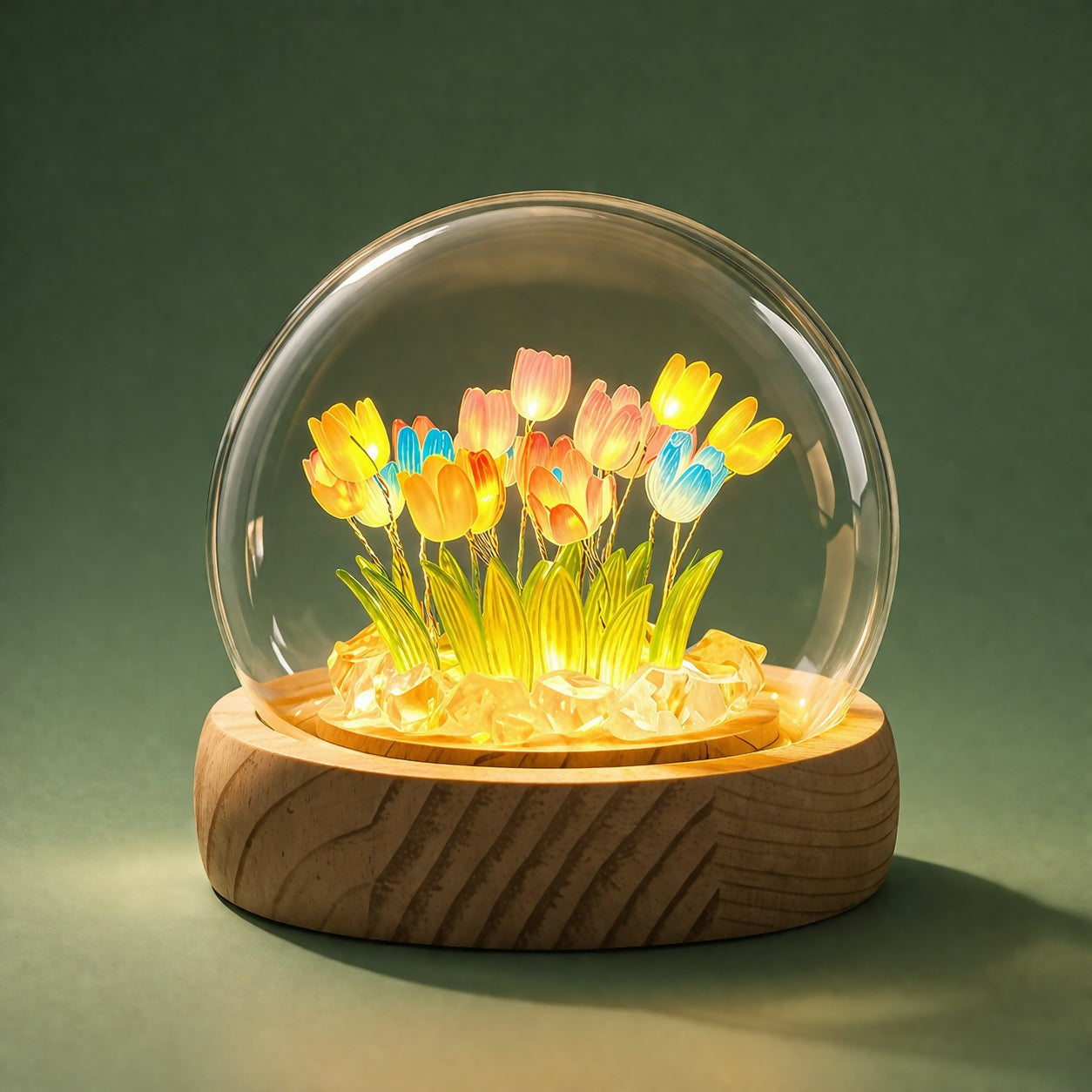 DIY Tulip Night Light Kit LED Glass Dome Decorative Table Lamp