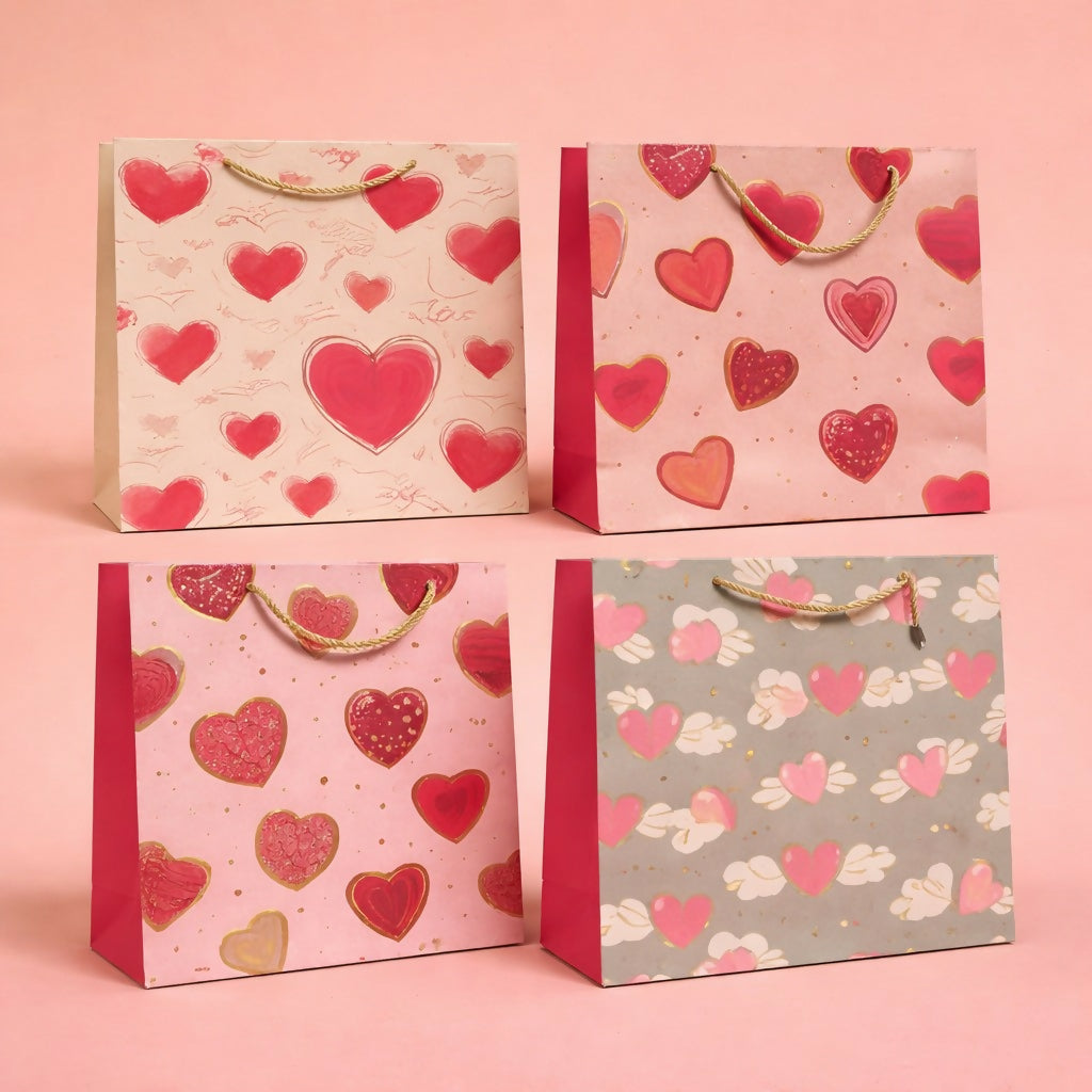 Heart Print Gift Paper Bag with Handle for Special Occasions