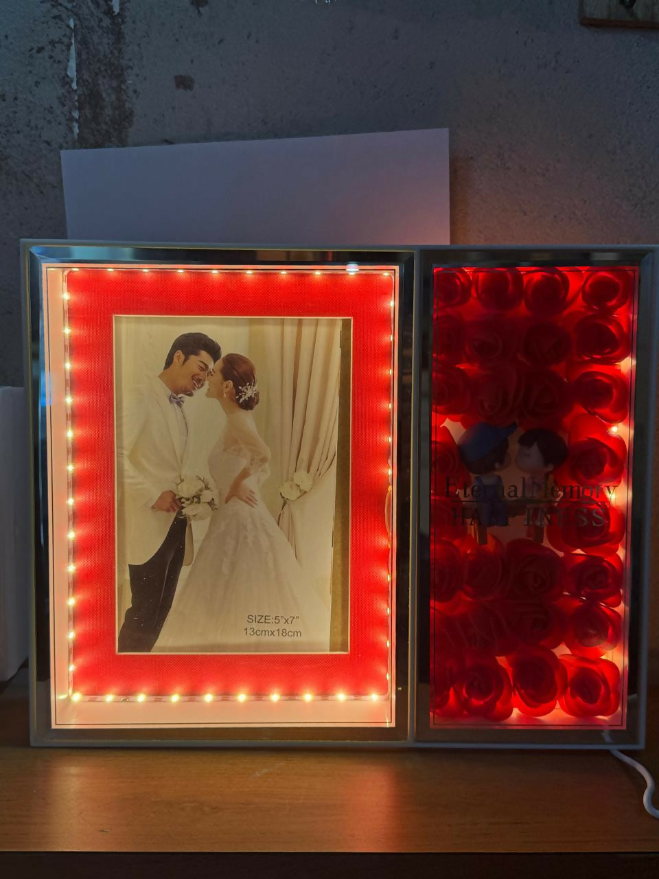 Romantic Dual-Panel LED Photo Frame with Rose Box | Warm Light 5x7 Inch Photo Frame for Couples, Anniversary, Wedding & Home Decor | Illuminated Foldable Love Frame with Artificial Roses â€“ USB Powered Gift for Partner