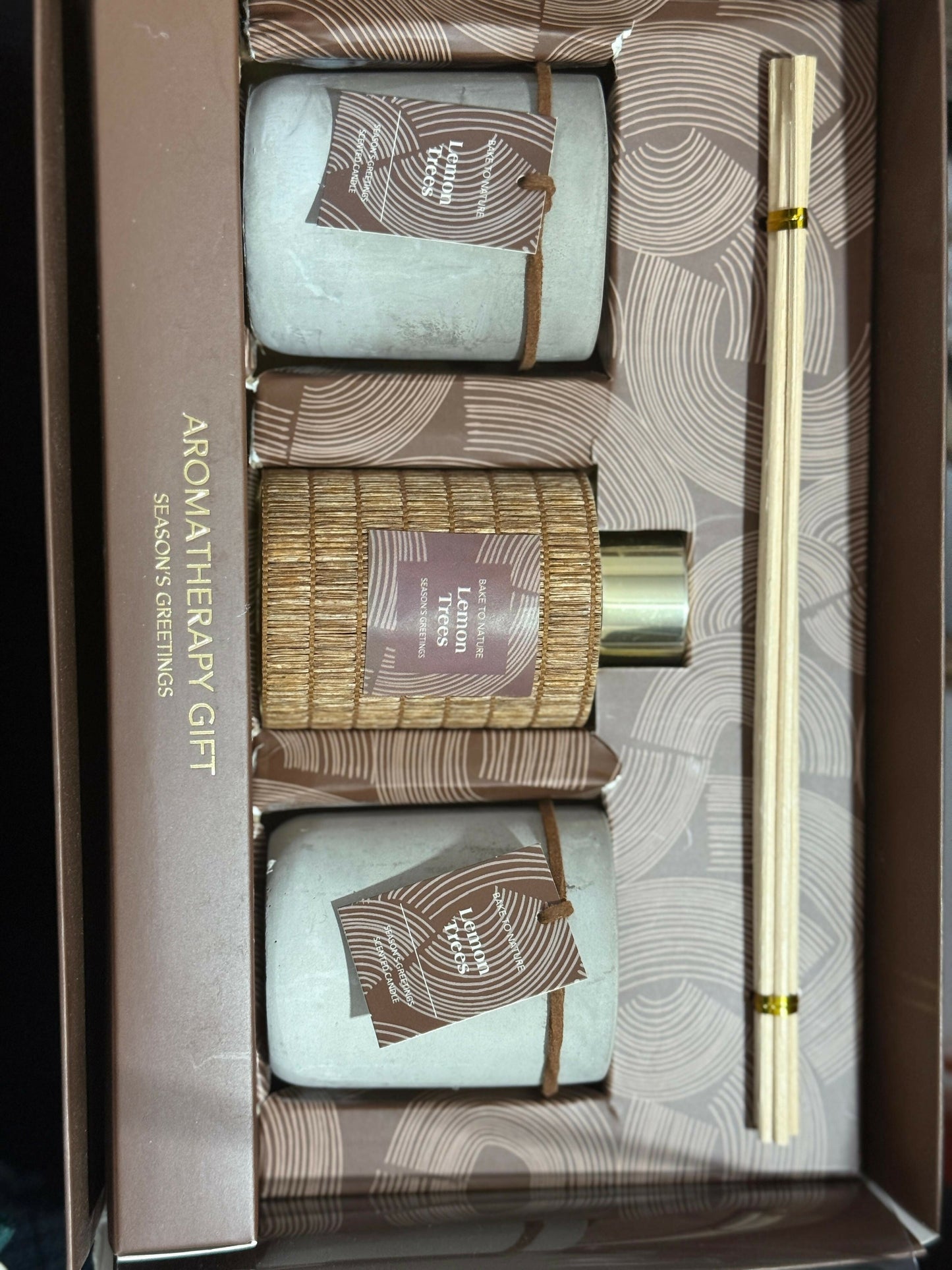 Lemon Trees Premium Aromatherapy Gift Set â€“ Scented Candle & Reed Diffuser Combo in Concrete Jars with Wooden Accents, Relaxing Home Fragrance Set for Living Room, Bedroom, Spa & Office DÃ©cor