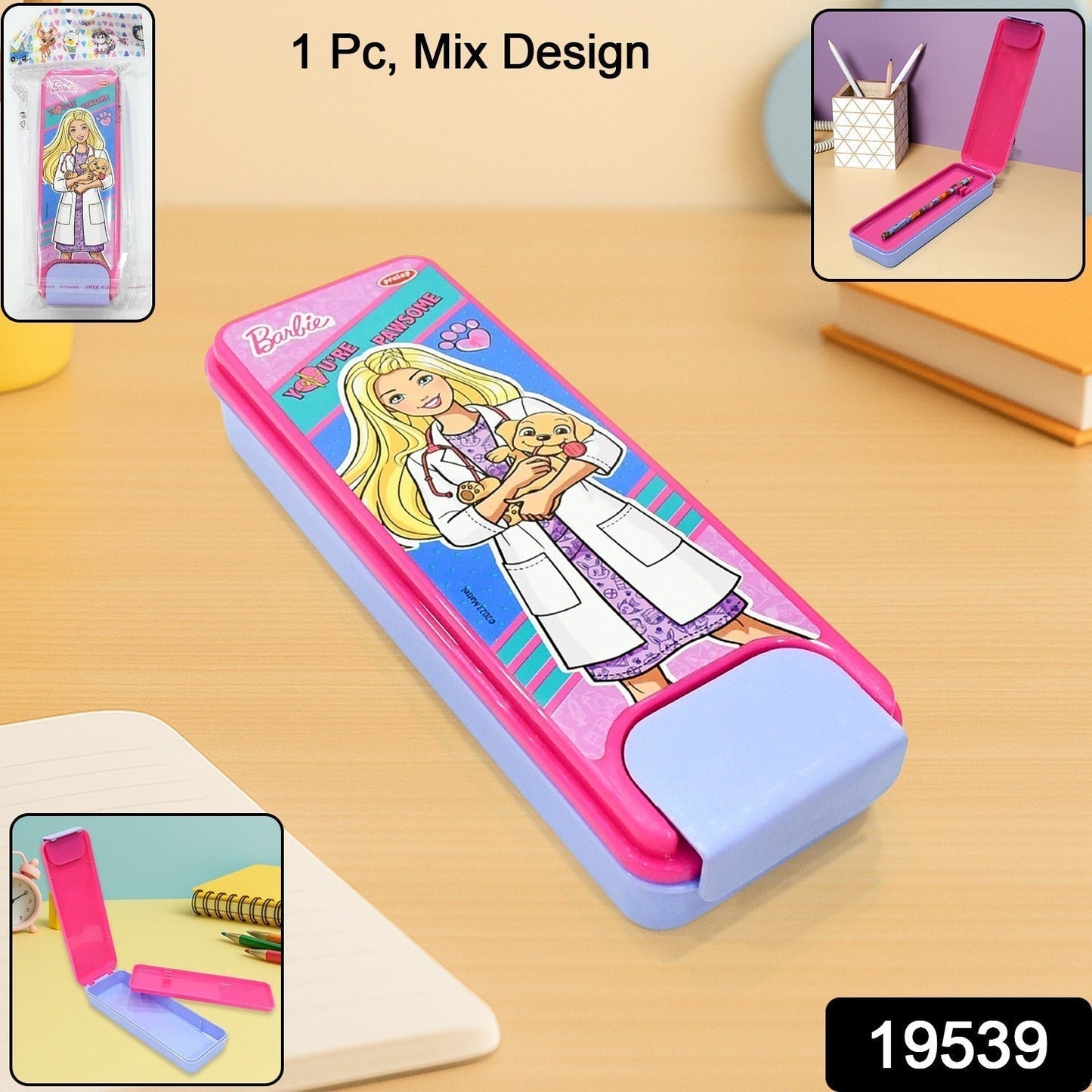 Stylish Cartoon Printed Hard Top Pencil Box for Kids (1 Pc / Mix Design)