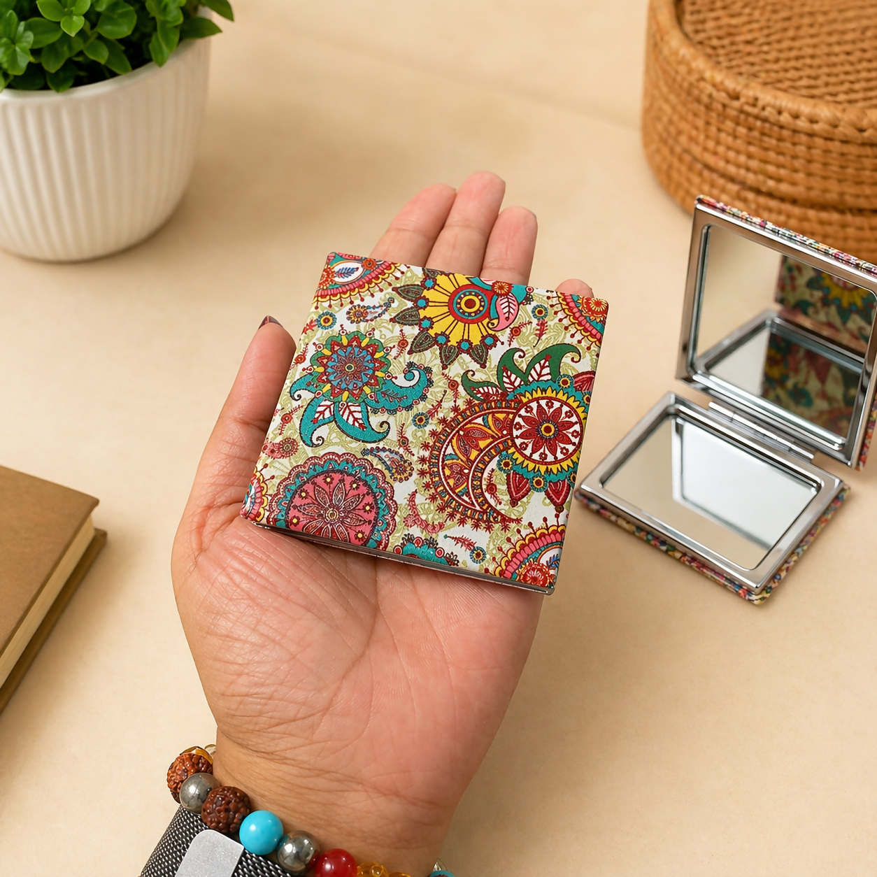 Pocket Size Folding Mirror Compact Makeup Mirror with Designer Cover (Mix Any One)