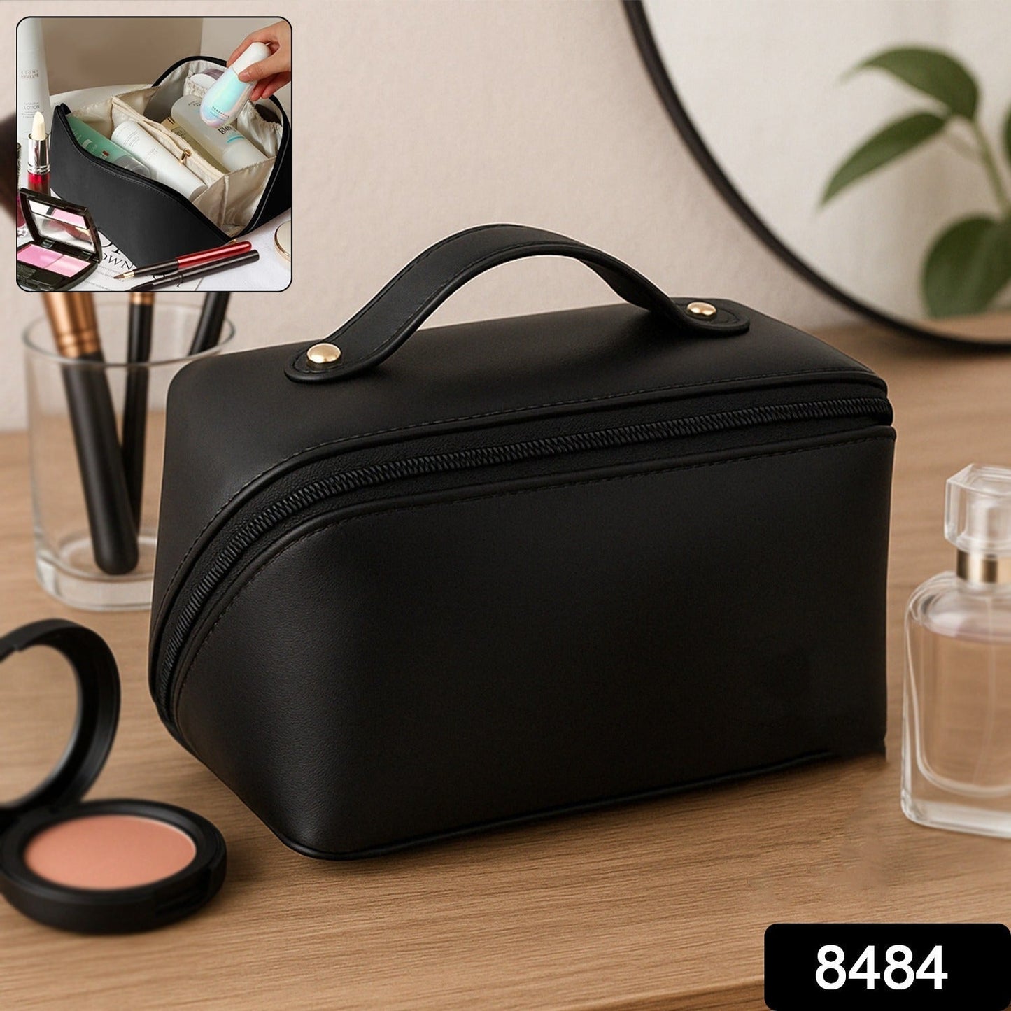 Premium Travel Makeup & Toiletry Organizer Pouch with Zipper & Handle (1 Pc / Mix Color)
