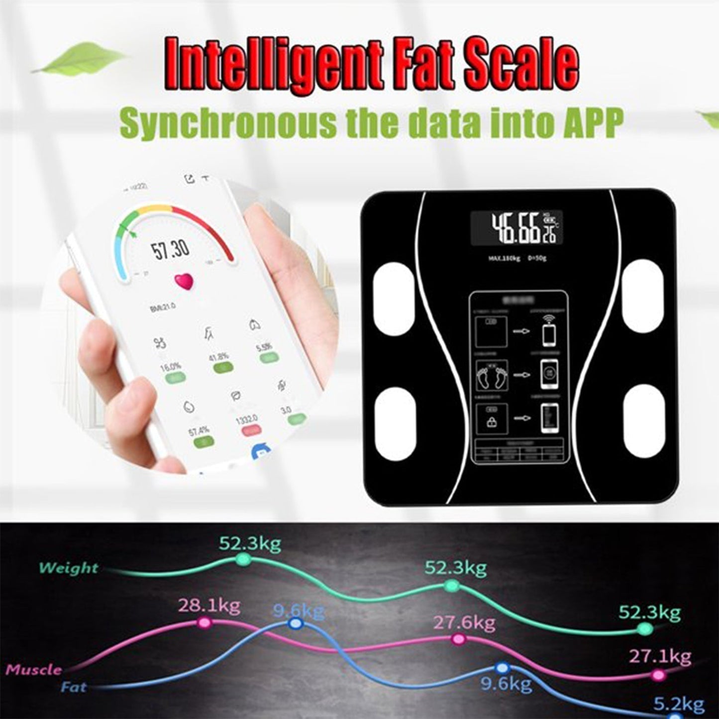Bluetooth Body Fat Scale Digital Smart Body Weight Scale iOS and Android App to Manage Body Weight, Body Fat, Water, Muscle Mass, BMI, BMR, Bone Mass and Visceral Fat with BMI  Scale