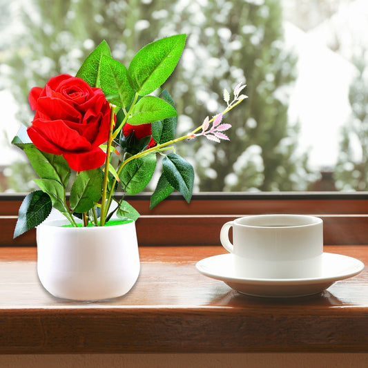 Artificial Rose Flower Plant With Pot, For Home Office Or Gift