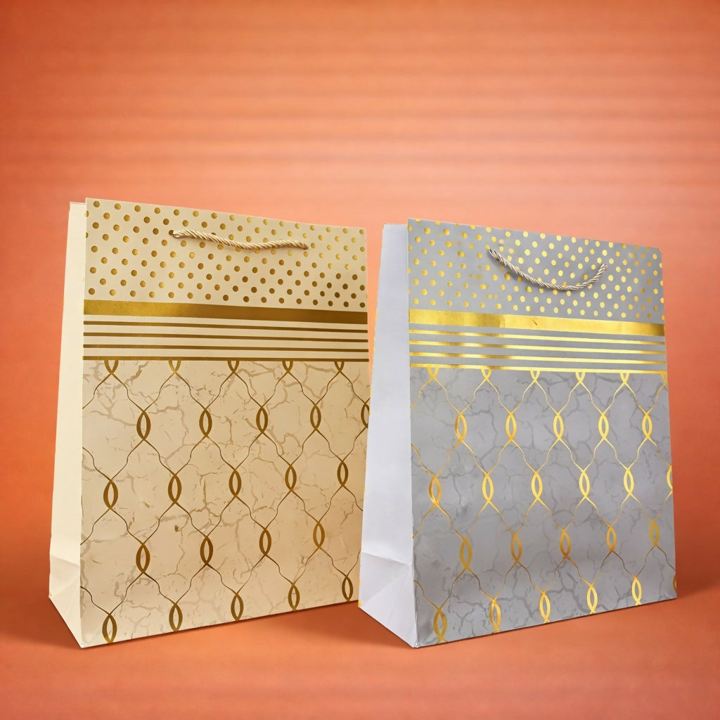 Elegant Blue & Gold Design Gift Paper Bag with Handle 1 Piece