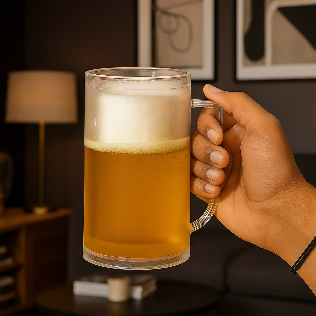 Frosted Glass Beer Mug with Handle â€“ Premium Chilled Beer Cup for Home Bar, Parties, and Gifting | Large Capacity, Freezer Safe, Modern Matte Finish | Ideal for Beer, Juices & Cold Beverages