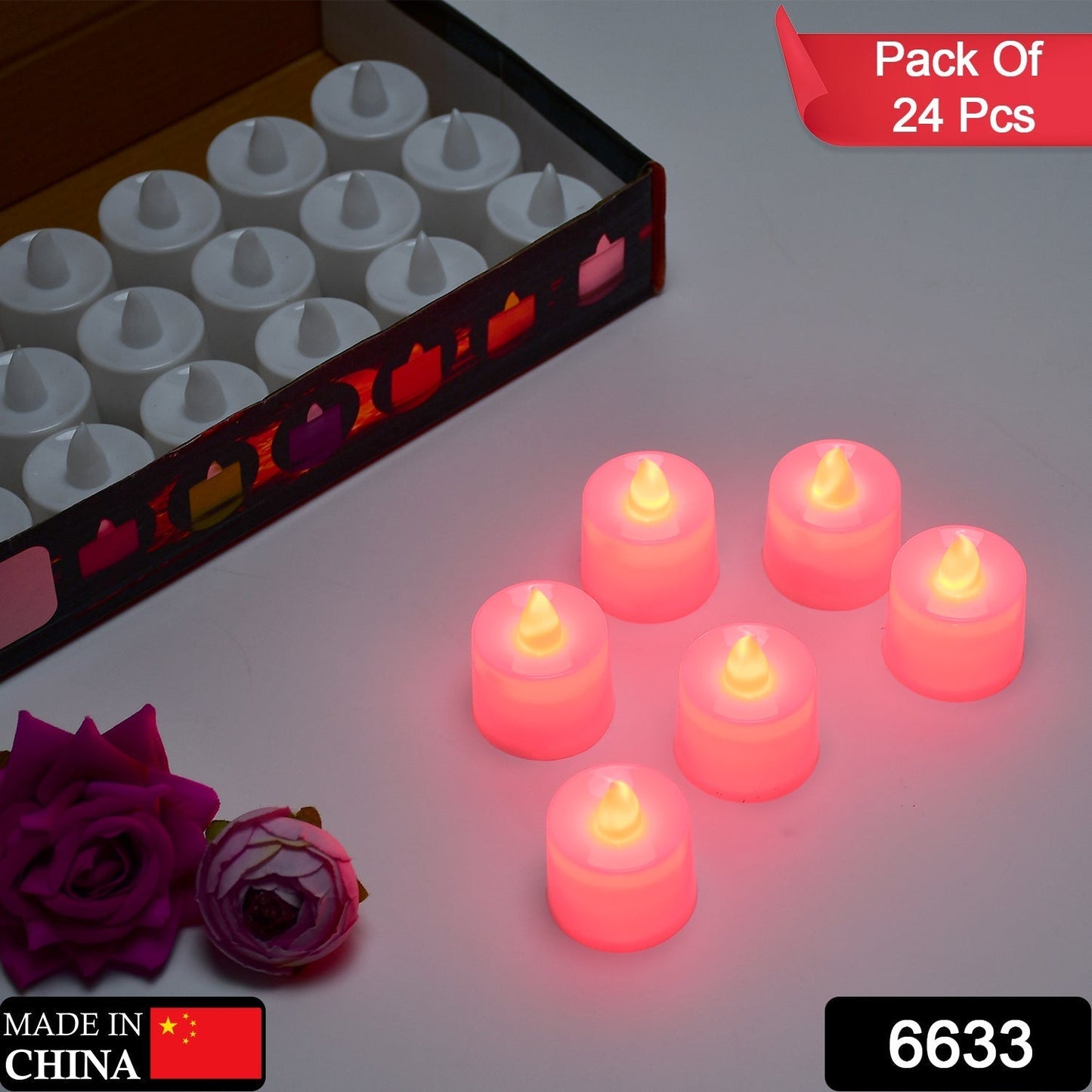 Red LED Tealights – Smokeless Flameless Candles for Home Décor (24 Pcs)