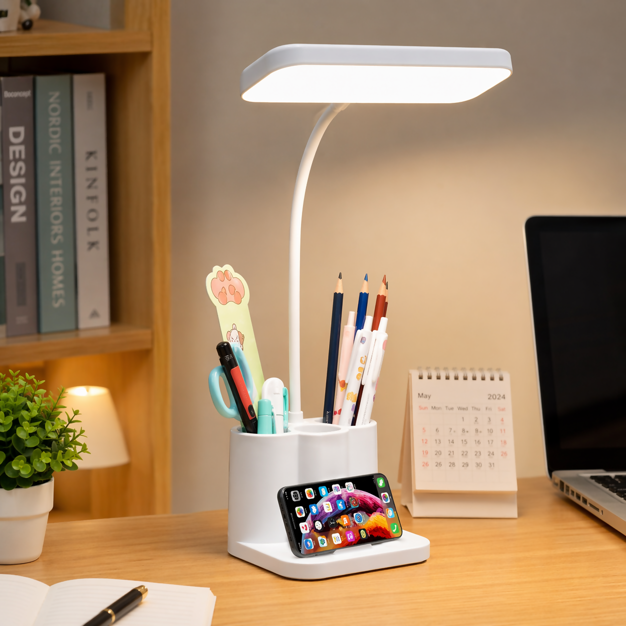 LED Desk Lamp with Pen Holder and Mobile Stand Organizer