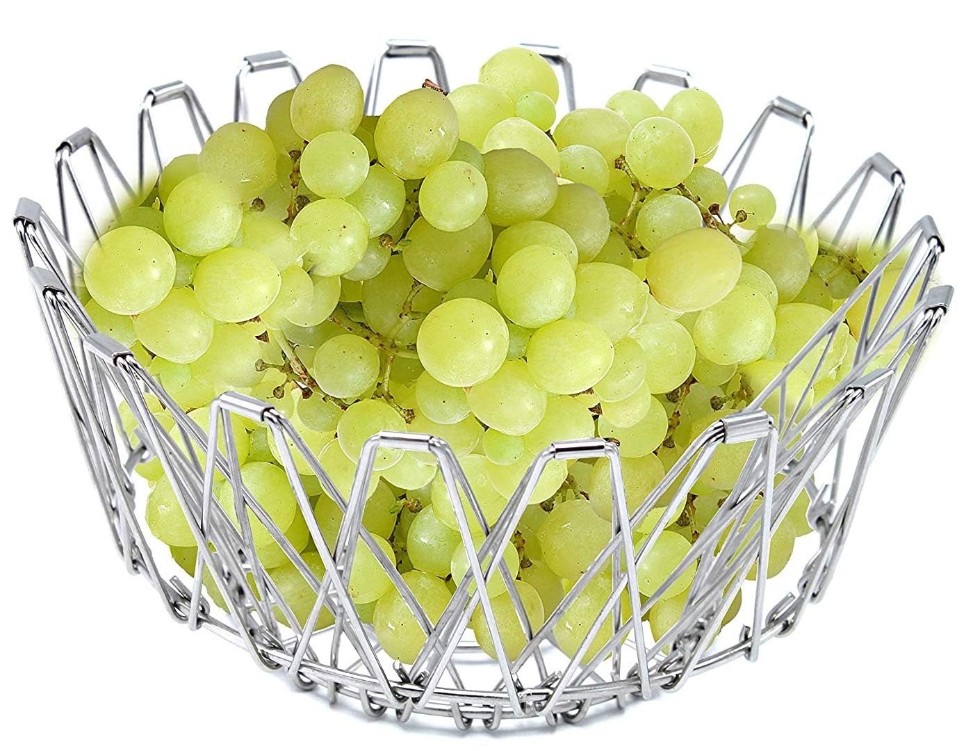 Multipurpose Fruit Basket Stainless Steel Wire Bowl Foldable Basket for Vegetable  /  Fruits  /  Dining