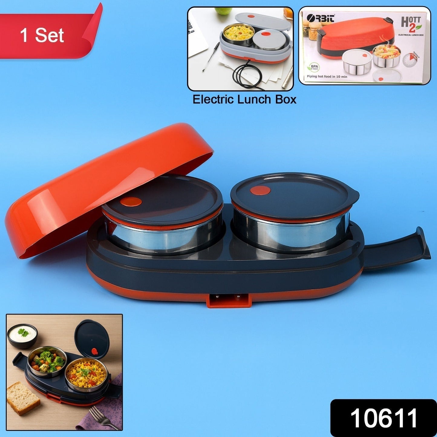 Orbit Electric Lunch Box with Dual Stainless Steel Containers Set