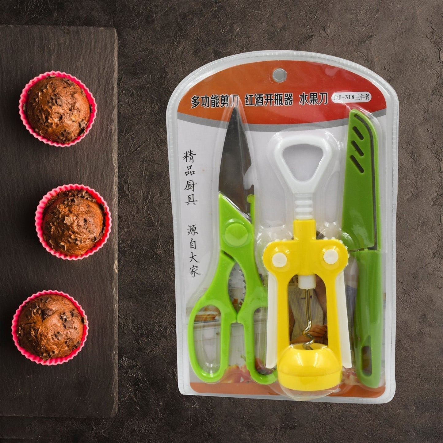 Multifunction Kitchen Tool Set – Stainless Steel & Plastic Knife and Scissors