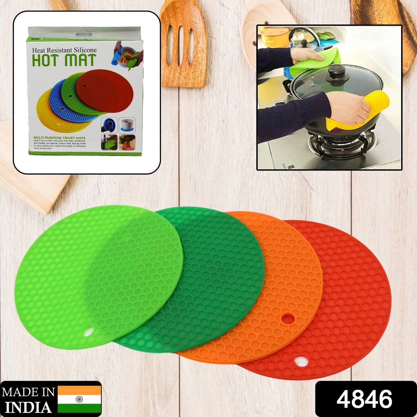 Silicon Hot Pot Mat Set - 4-Piece Heat-Resistant Trivets for Protecting Surfaces
