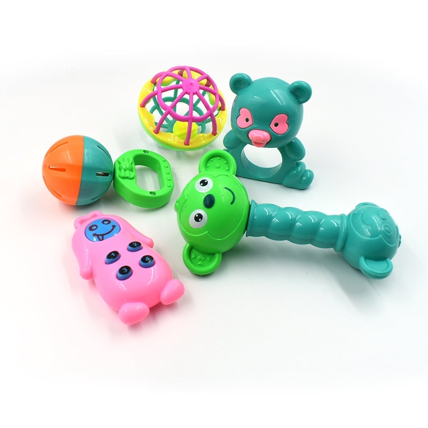 AT38 5Pc Rattles Baby Toy and game for kids and babies for playing and enjoying purposes.