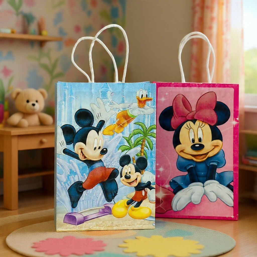 Kids Cartoon Theme Birthday Return Gift Paper Bags with Handles (Pack of 4)