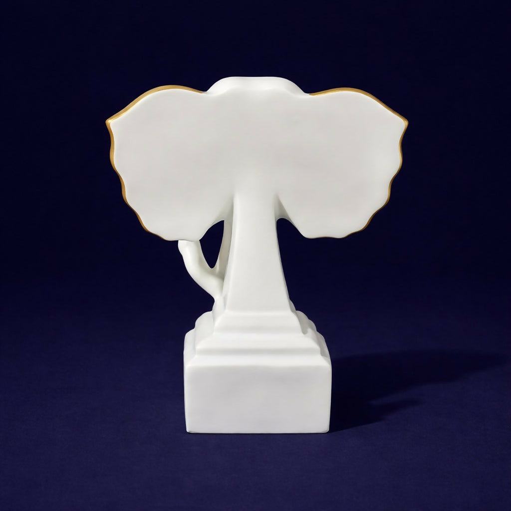 White Gold Elephant Showpiece Decorative Home Statue