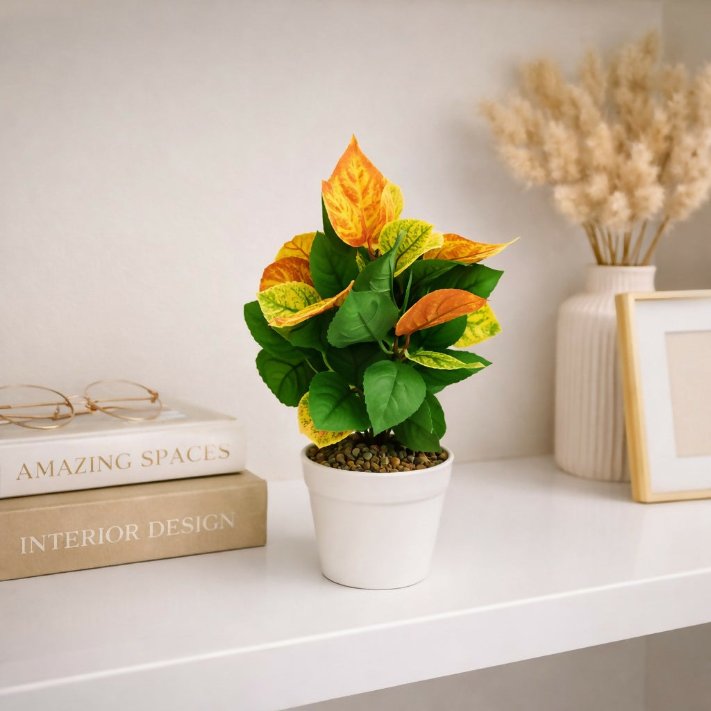 Artificial Decorative Leaf Plant with Pot for Home & Office Table DÃ©cor