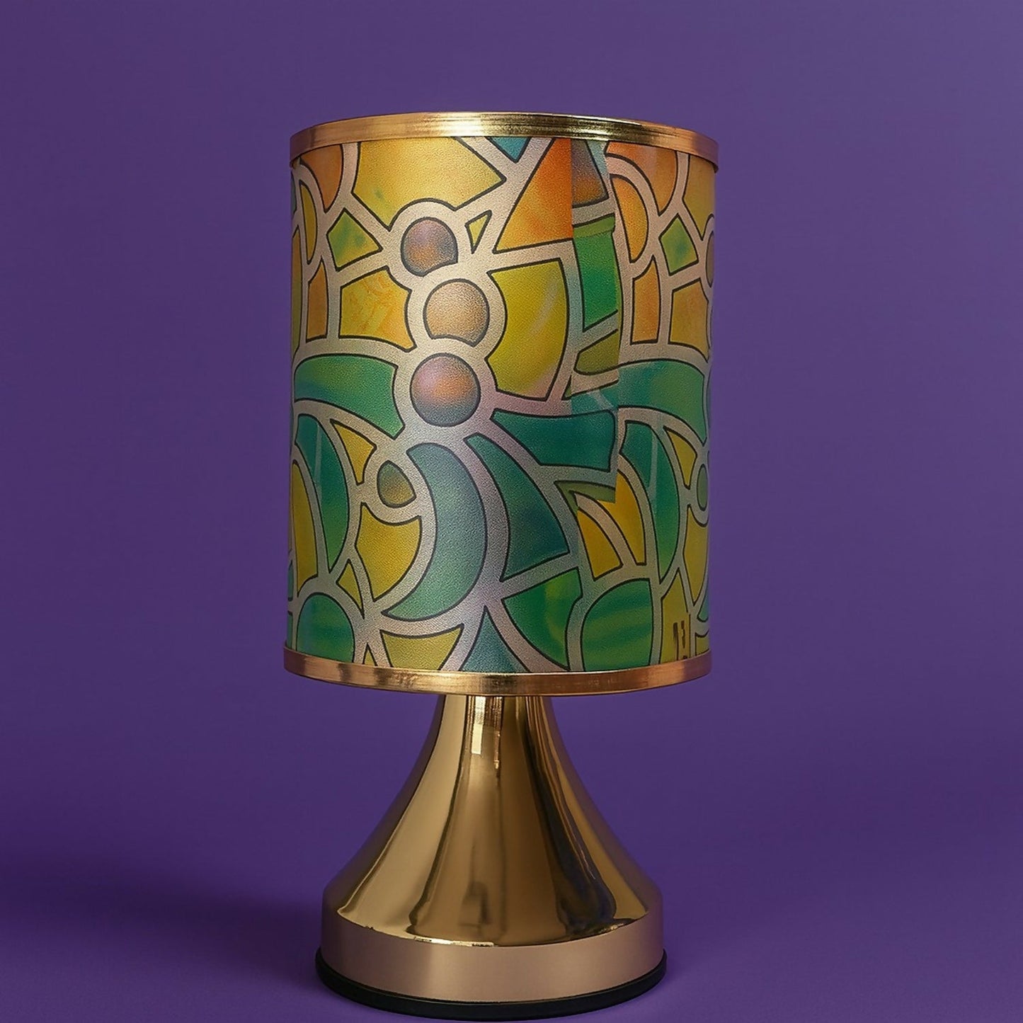 Premium Designer Printed LED Table Lamp for Home DÃ©cor | Artistic Pattern Fabric Shade with Golden Base | Soft Ambient Night Lamp for Bedroom, Living Room, Study & Gifting | Energy Efficient Warm Light