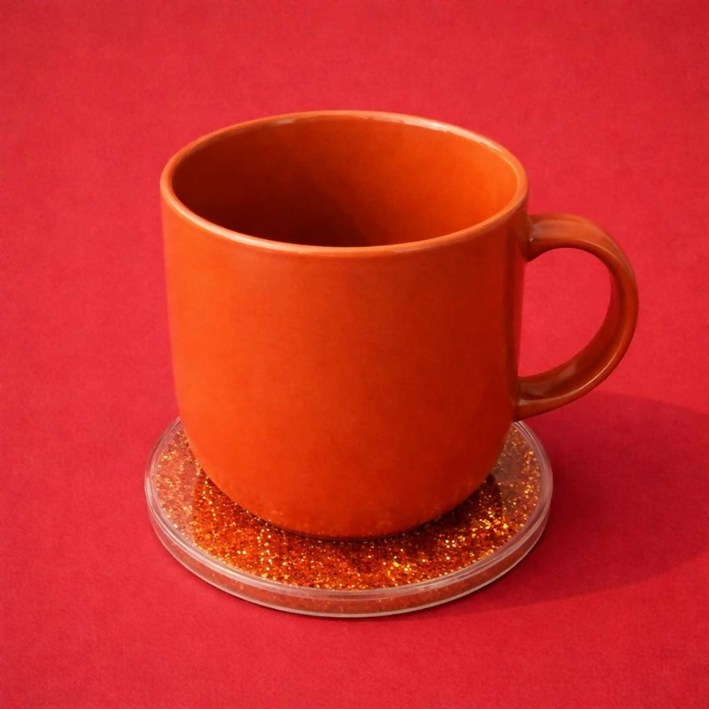 Orange Glitter Resin Cup Lid and Coaster Set for Mug Cover