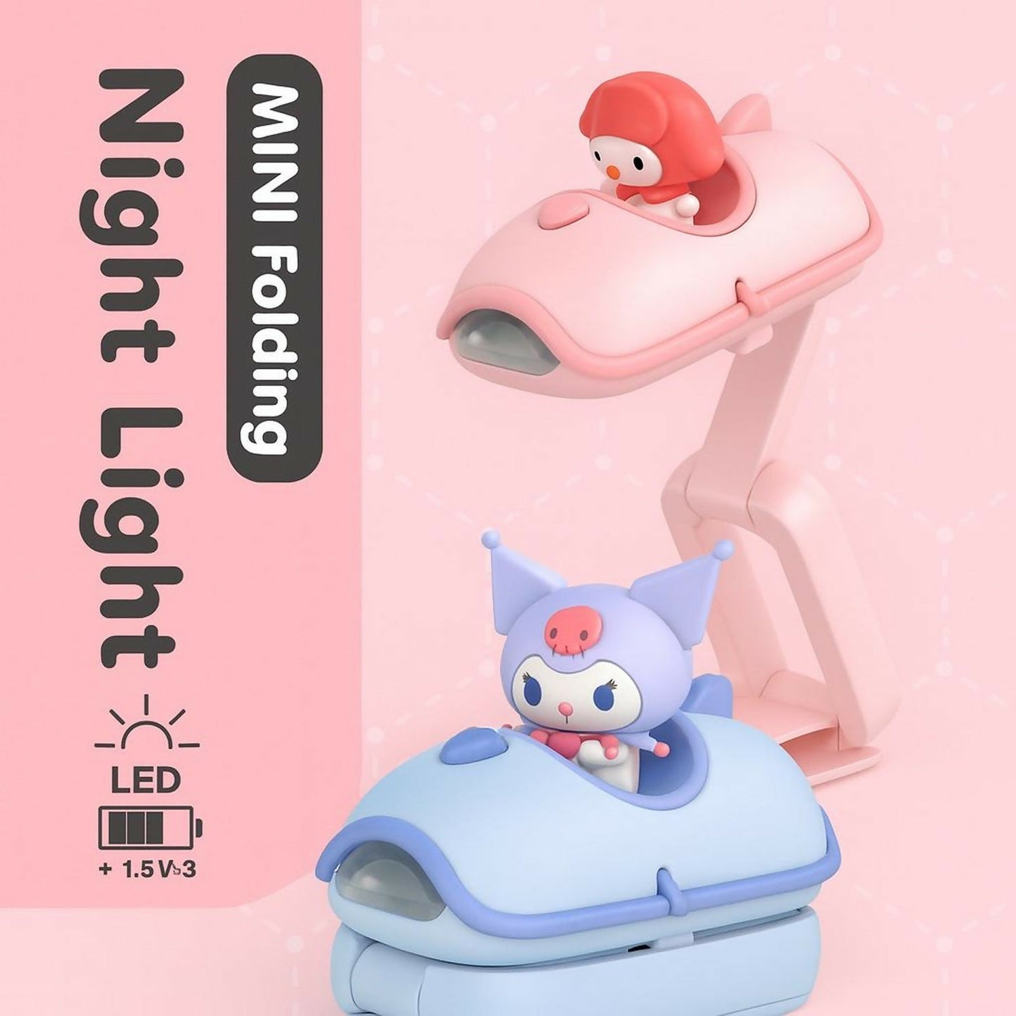 purple Mini Folding LED Night Light Cute Cartoon Desk Lamp for Kids & Bedside