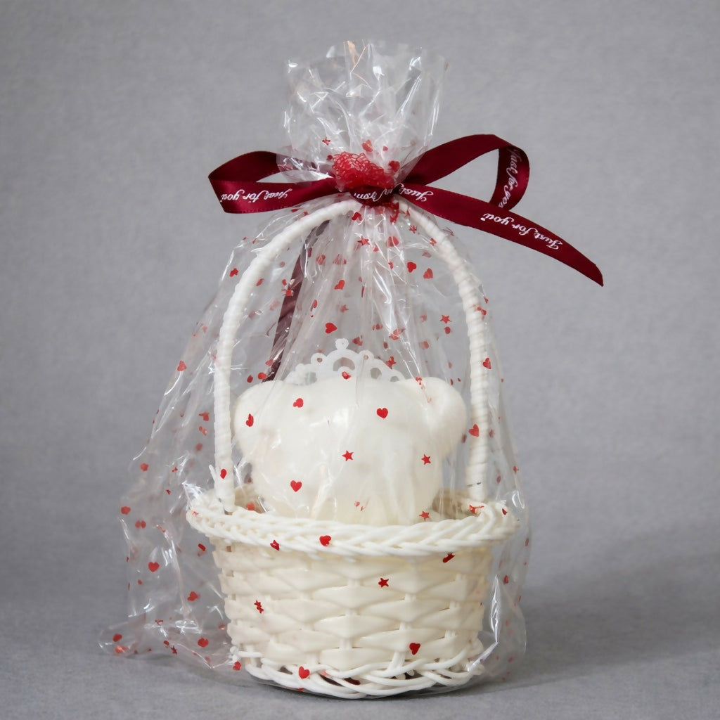 White Cute Teddy Basket Gift Set with Crown Decorative Showpiece