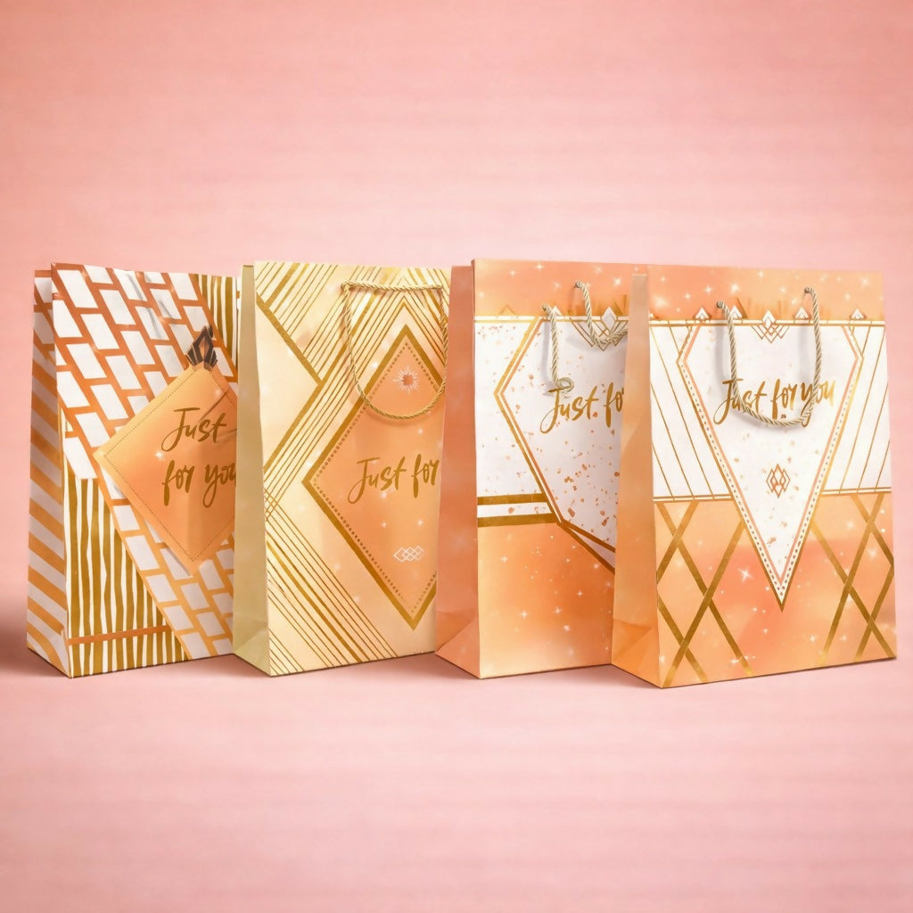 Premium Golden Design Gift Paper Bag with Handle 1 Piece
