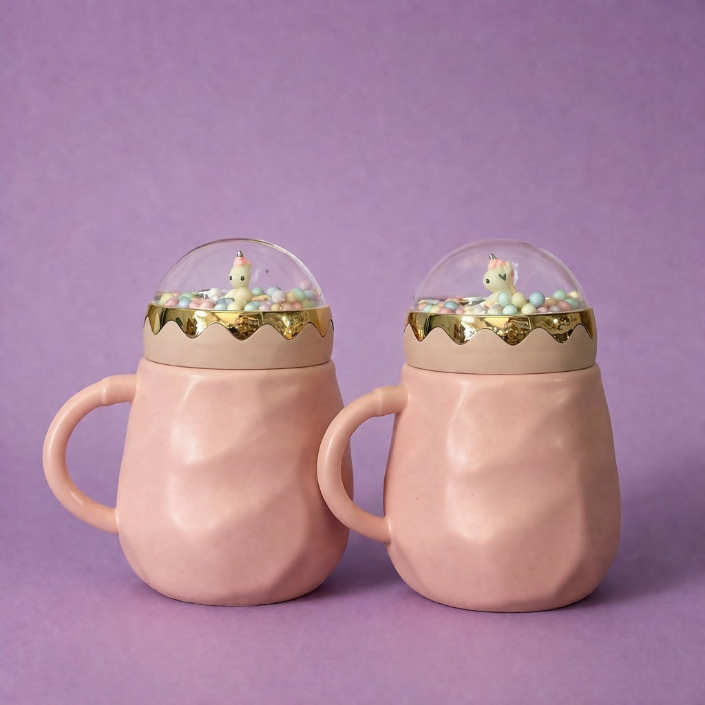 Unicorn Printed Ceramic Mug with Lid, Cute Kids Coffee Cup