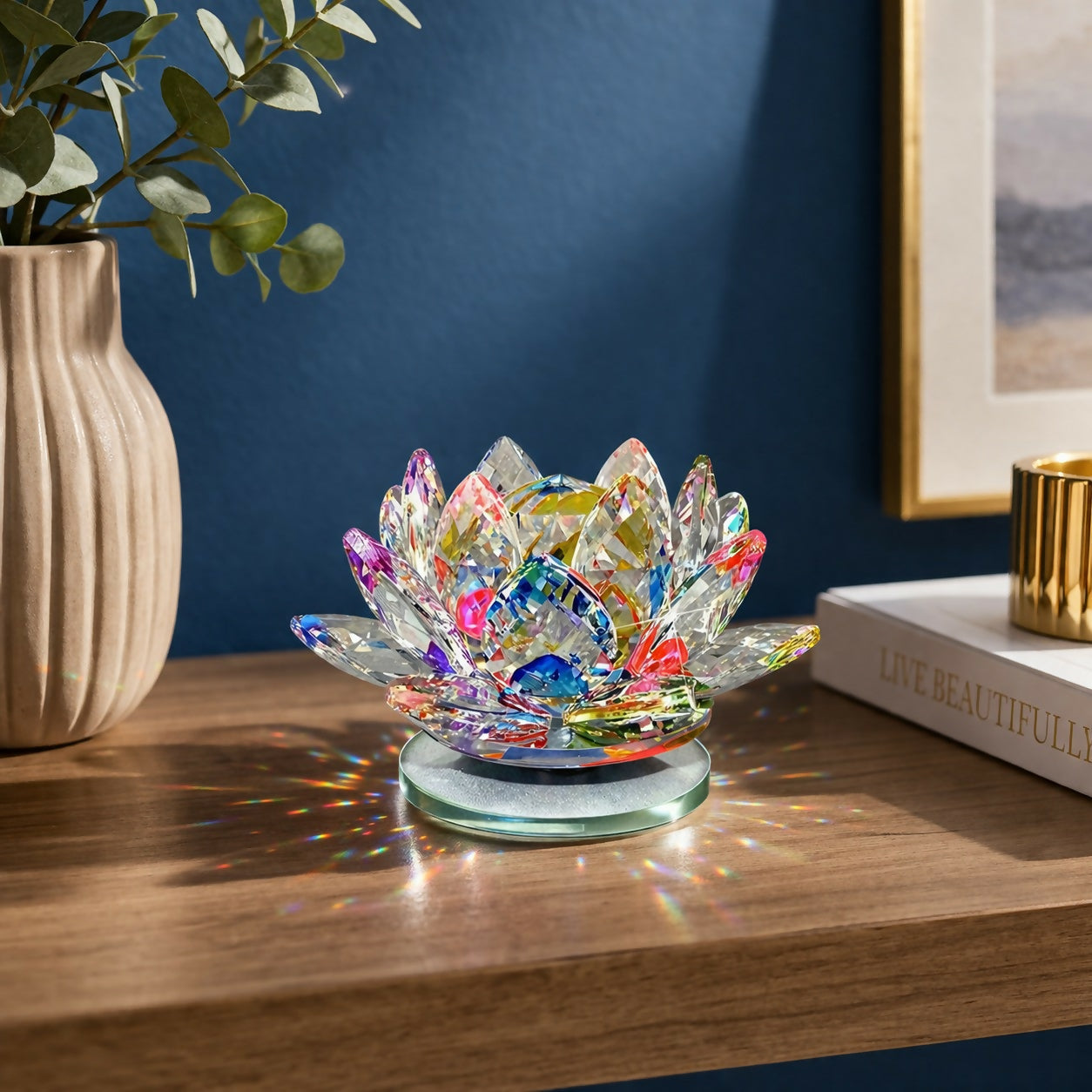 Crystal Cut Decorative Glass Lamp Shade Table Decor Showpiece