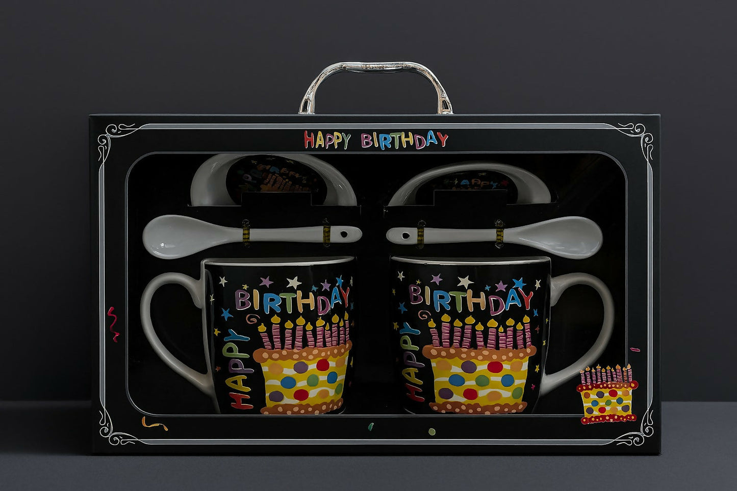 Happy Birthday Ceramic Mug Gift Set â€“ Set of 2 Printed Coffee Mugs with Spoons