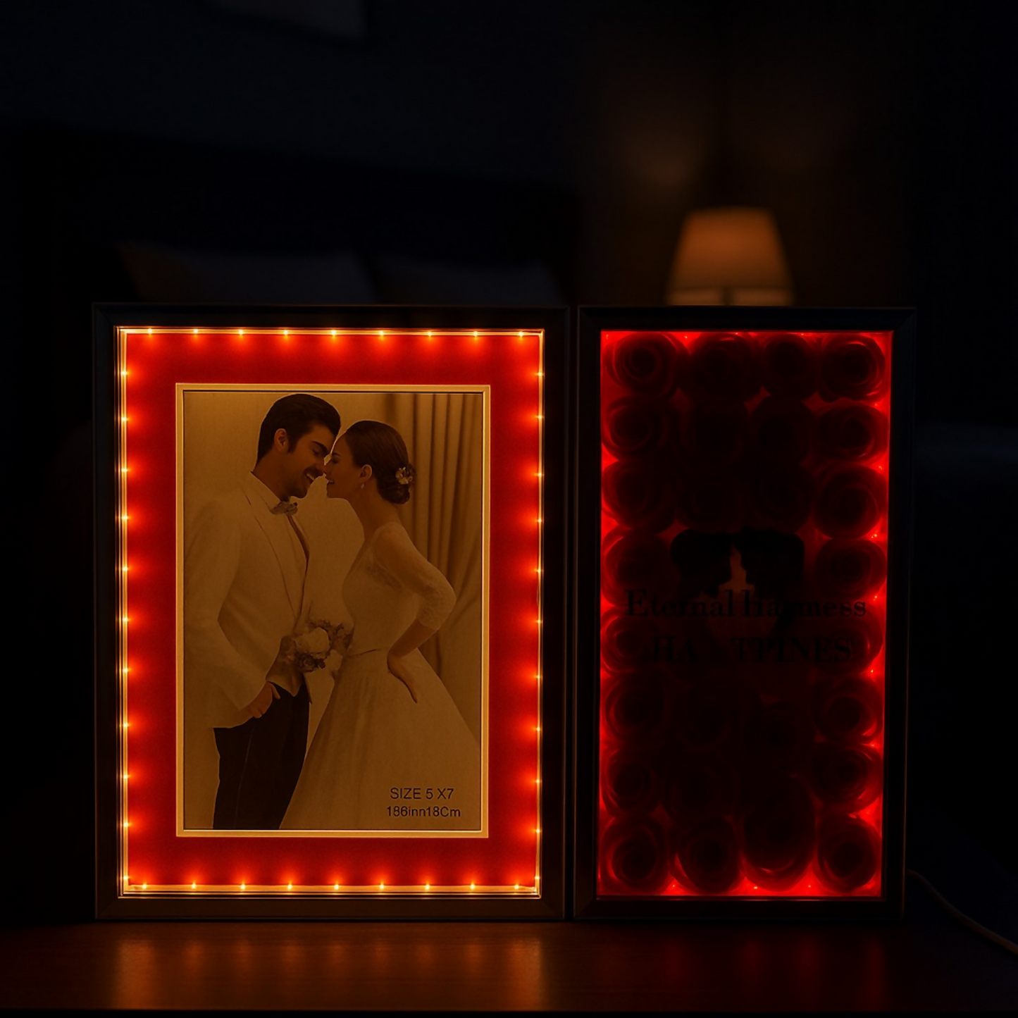 Romantic Dual-Panel LED Photo Frame with Rose Box | Warm Light 5x7 Inch Photo Frame for Couples, Anniversary, Wedding & Home Decor | Illuminated Foldable Love Frame with Artificial Roses â€“ USB Powered Gift for Partner