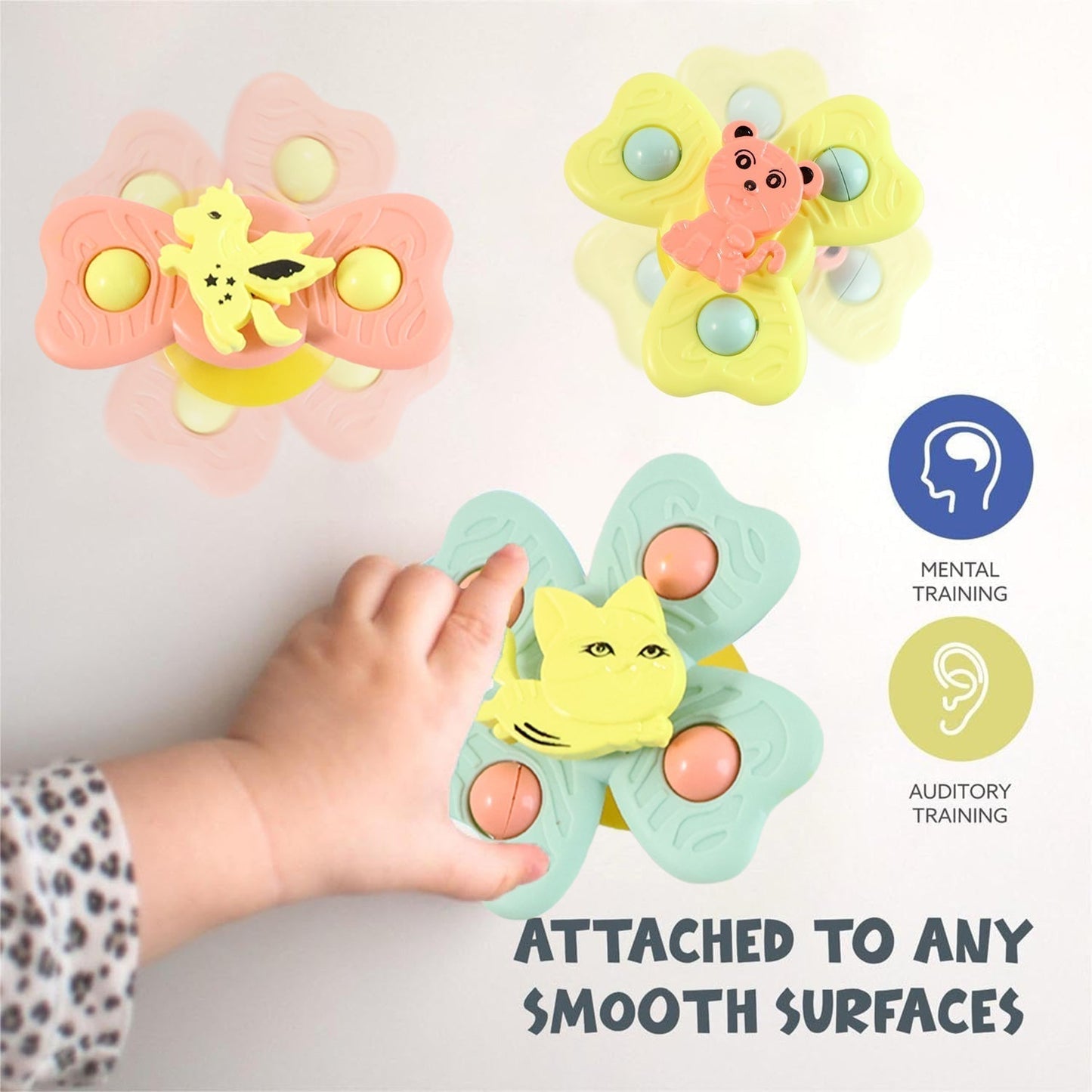 Buzzy Baby Spinner Toy Set â€“ Suction Cup Spinning Toys (3 Pc Set)