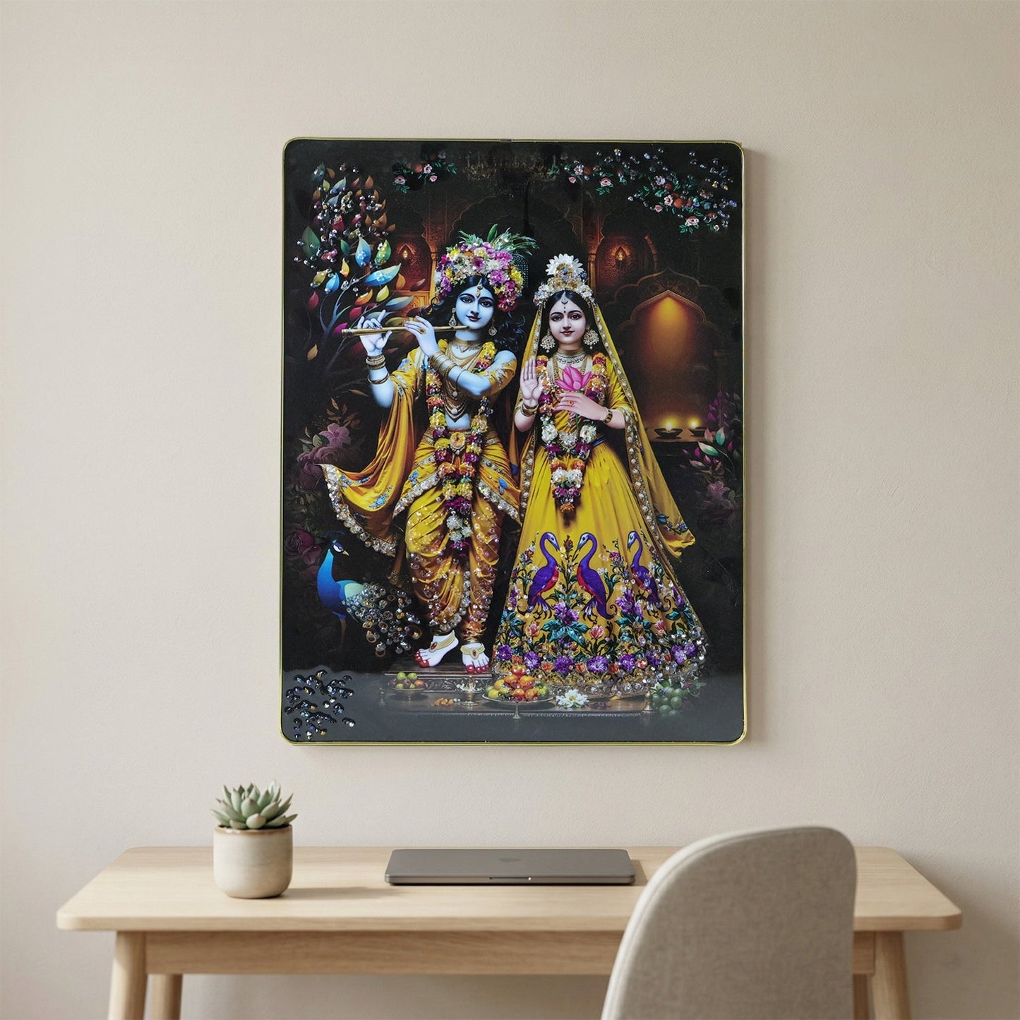 Premium Radha Krishna Decorative Wall Frame (1 Pc, 60x45 Cm)