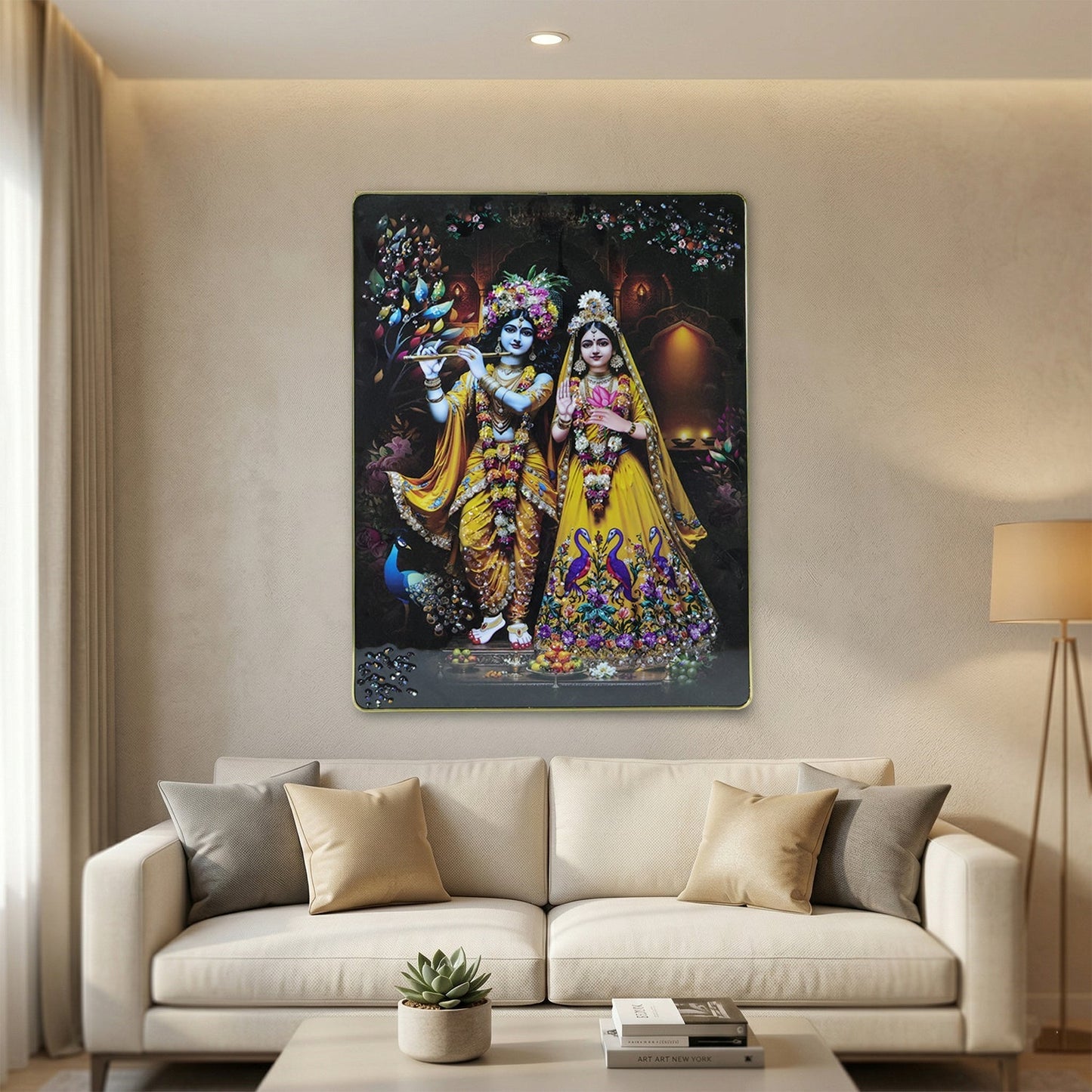Premium Radha Krishna Decorative Wall Frame (1 Pc, 60x45 Cm)