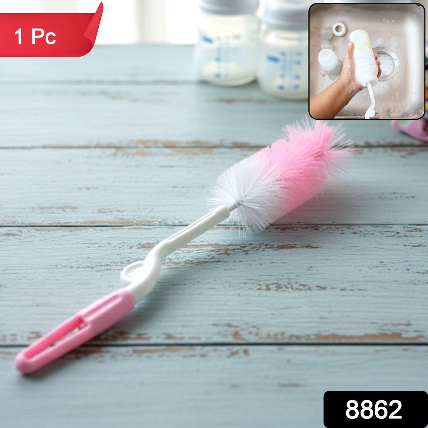Bottle & Nipple Cleaning Brush with 360Â° Rotary Handle (1 Pc)