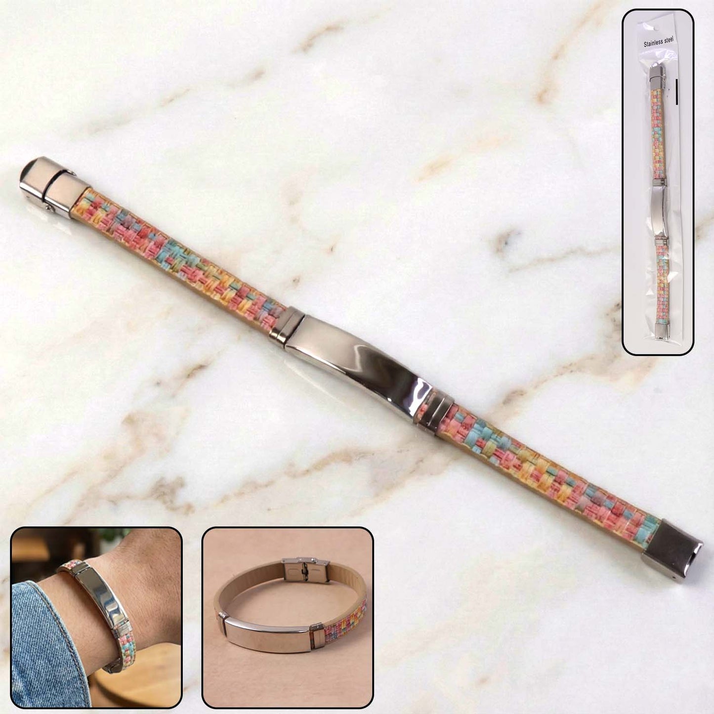 Premium Fancy Wrist Bracelet with Multicolor Woven Design (1 Pc / Mix Design Belt)