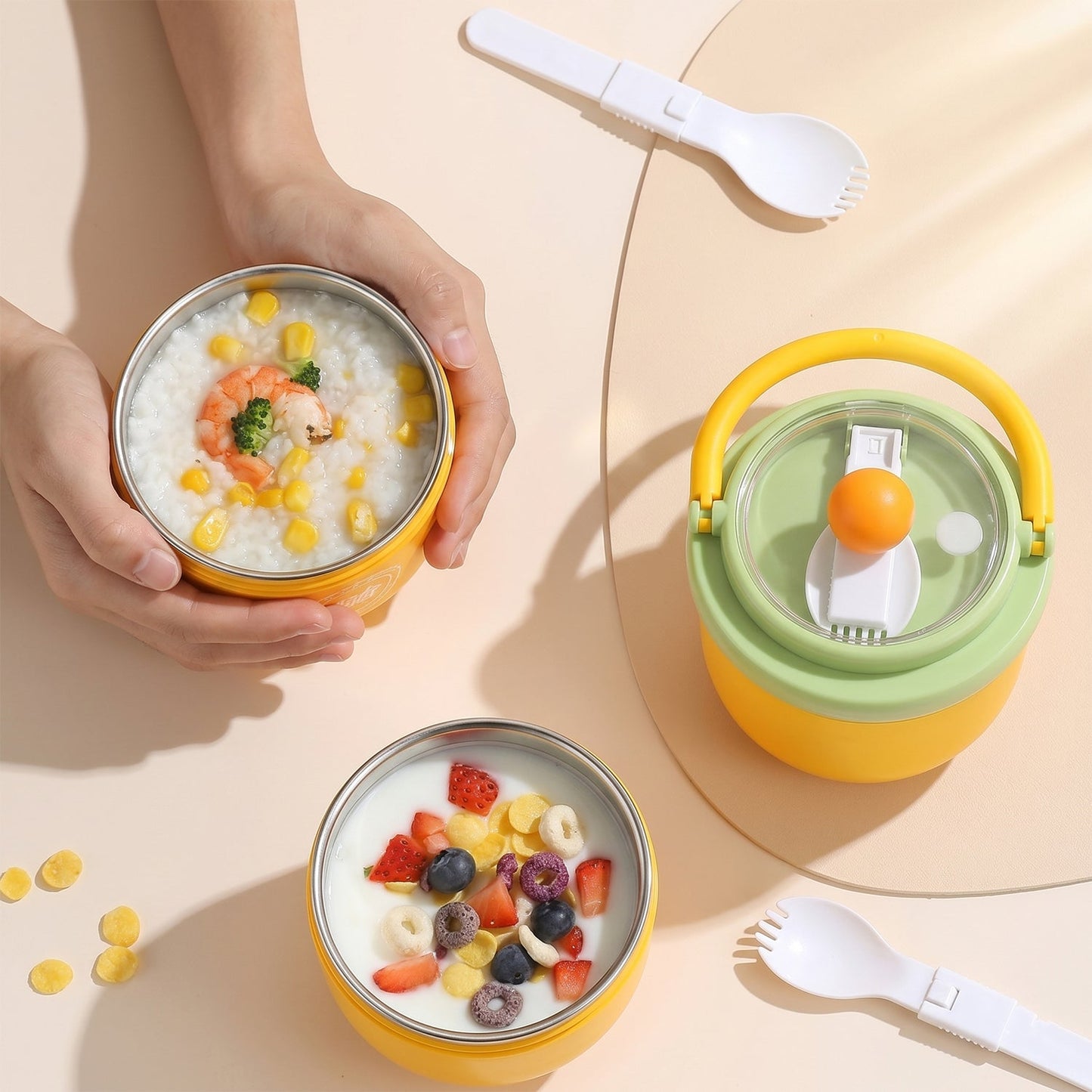 Luxury Cute Leak-Proof Stainless Steel Lunch Box with Spoon - 600 ml