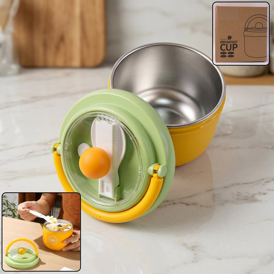 Luxury Cute Leak-Proof Stainless Steel Lunch Box with Spoon - 600 ml