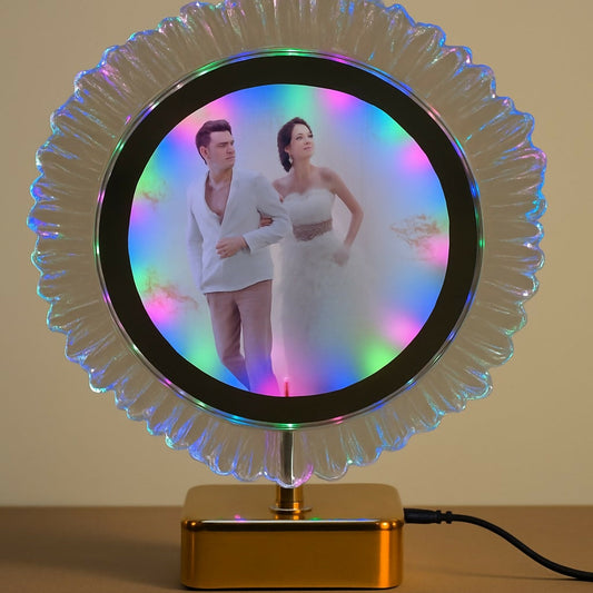 Round LED Crystal Photo Frame Lamp with Golden Base â€“ Gift