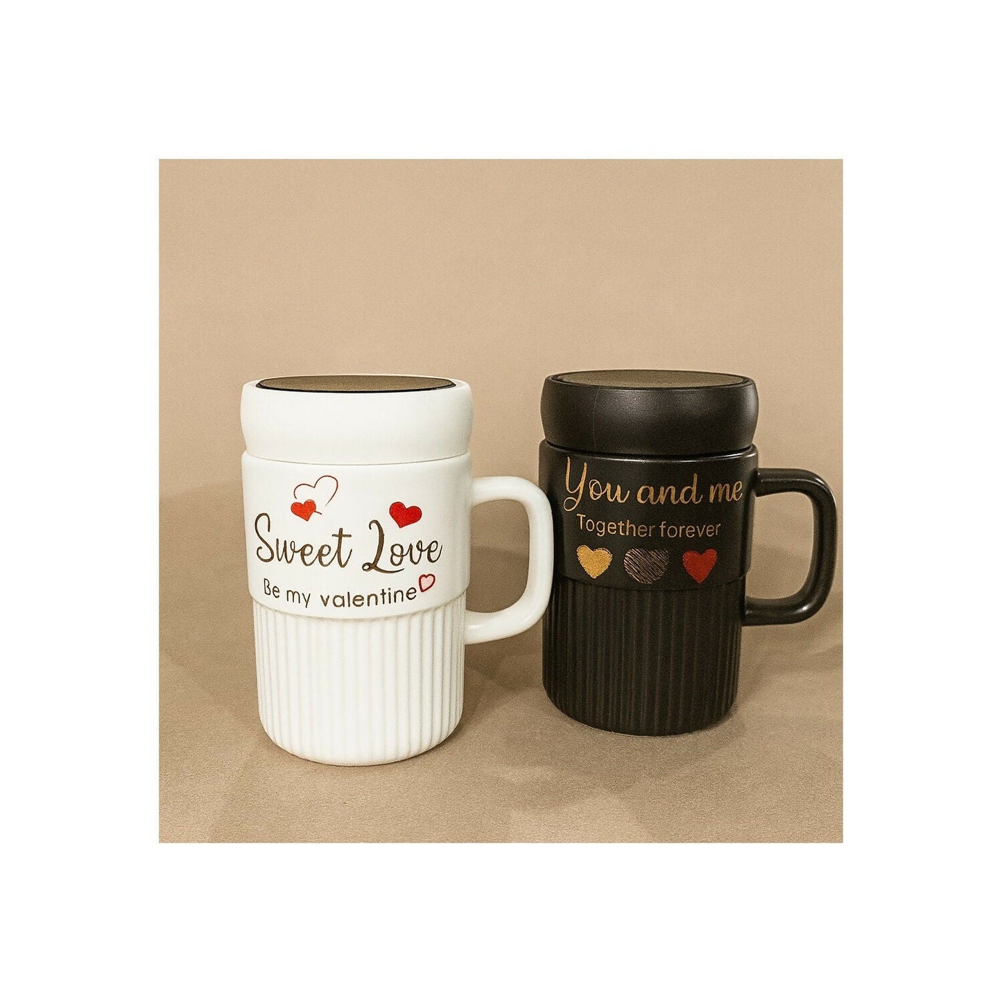 Premium Sweet Love Ceramic Mug with Lid & Spoon | Romantic Valentine Gift Cup for Couples | Leak-Resistant Lid, Large Capacity Coffee/Tea Mug | â€œSweet Loveâ€ & â€œYou & Meâ€ Printed Heart Design | Microwave Safe | Ideal for Gifting