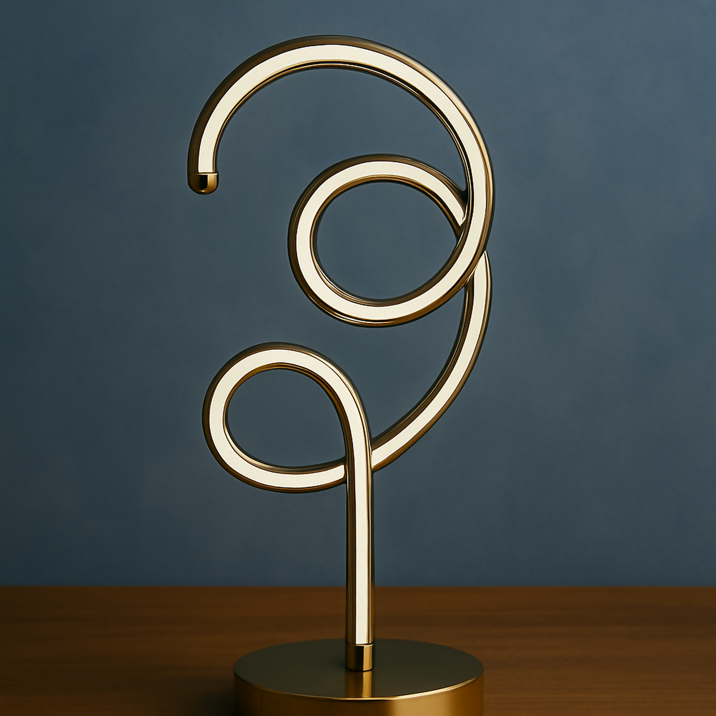 Modern Luxury Spiral LED Table Lamp for Home DÃ©cor | Golden Metal Artistic Spiral Design Ambient Light | Warm LED Mood Night Lamp for Bedroom, Living Room, Side Table, Office Decoration | Energy-Efficient Decorative Desk Lamp
