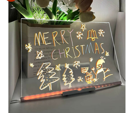 LED Message Writing Board 6Ã—6 Inch with 7 Neon Markers USB
