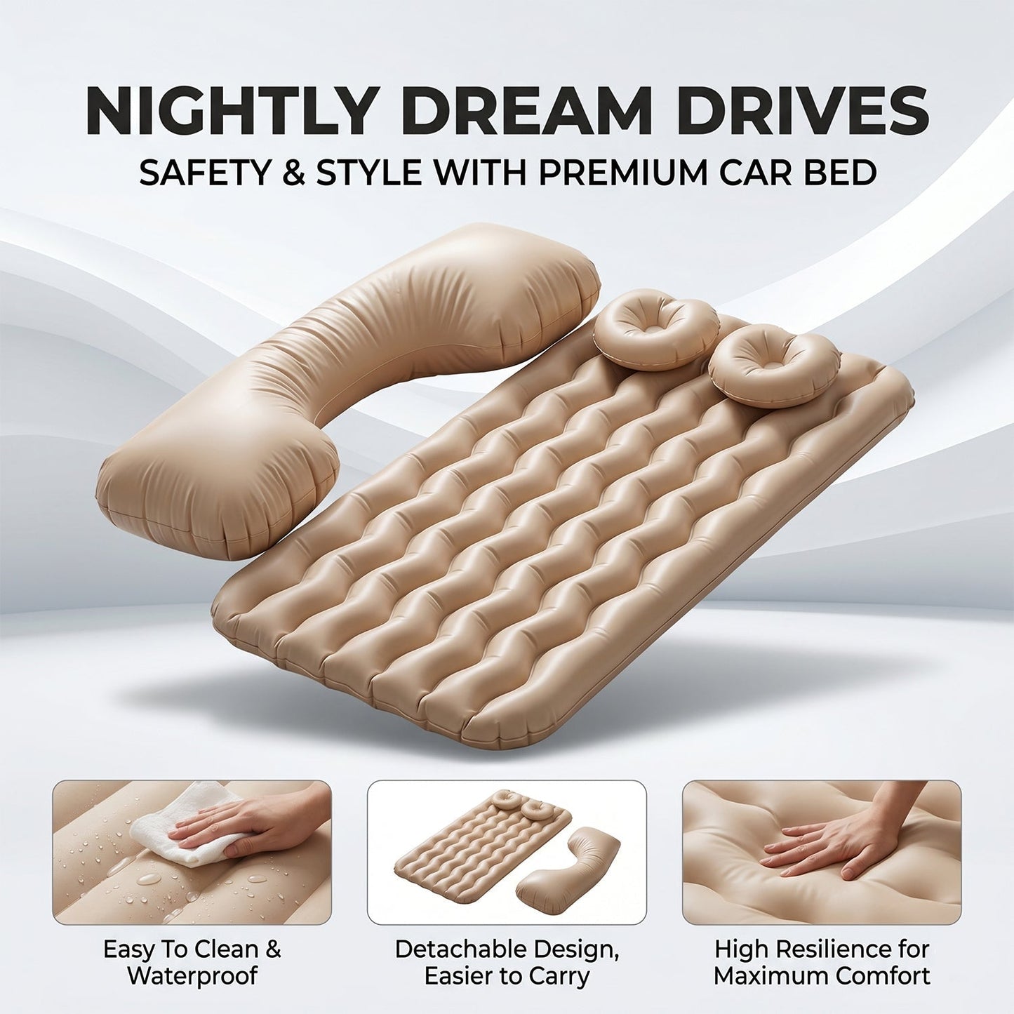 Car Air Mattress Bed Set with Inflatable Pillows and Air Pump for Comfortable Travel Sleeping (1 Set)
