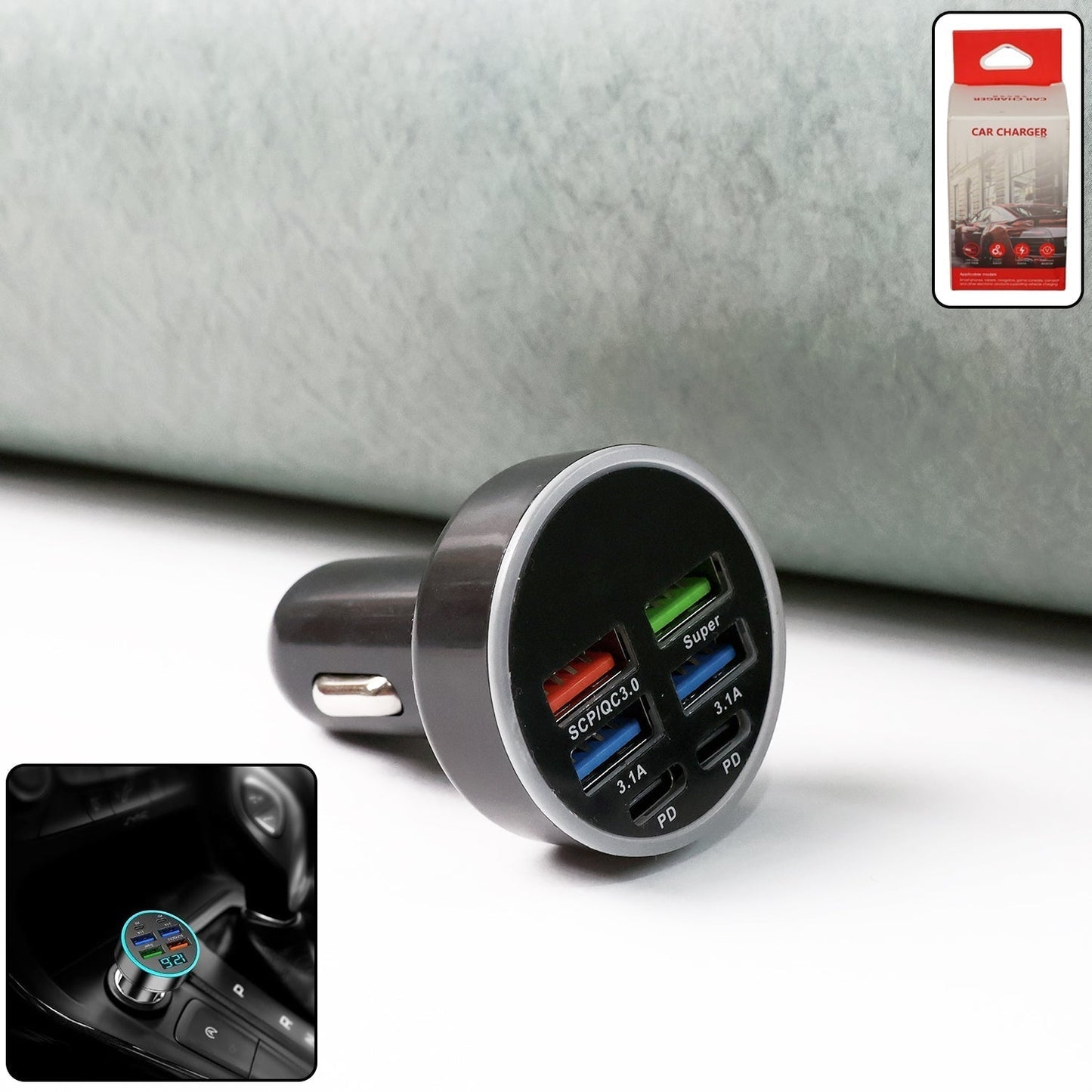 Multi-Port Fast Car Charger for 12V/24V Vehicles â€“ 4-USB Smart Adapter