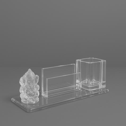 Glass Desktop Organizer with Ganesh Idol â€“ 3-in-1 Gift Set