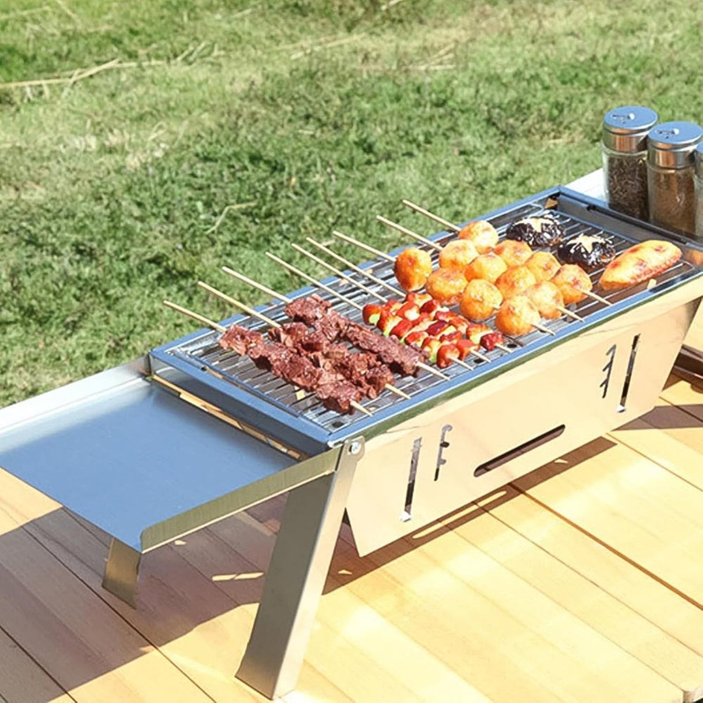 Portable Stainless Steel Foldable Barbecue Grill (1 Pc)