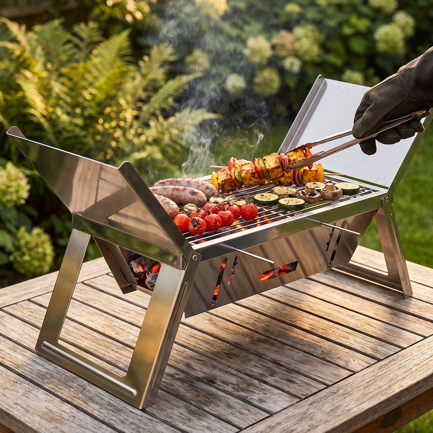 Portable Stainless Steel Foldable Barbecue Grill (1 Pc)