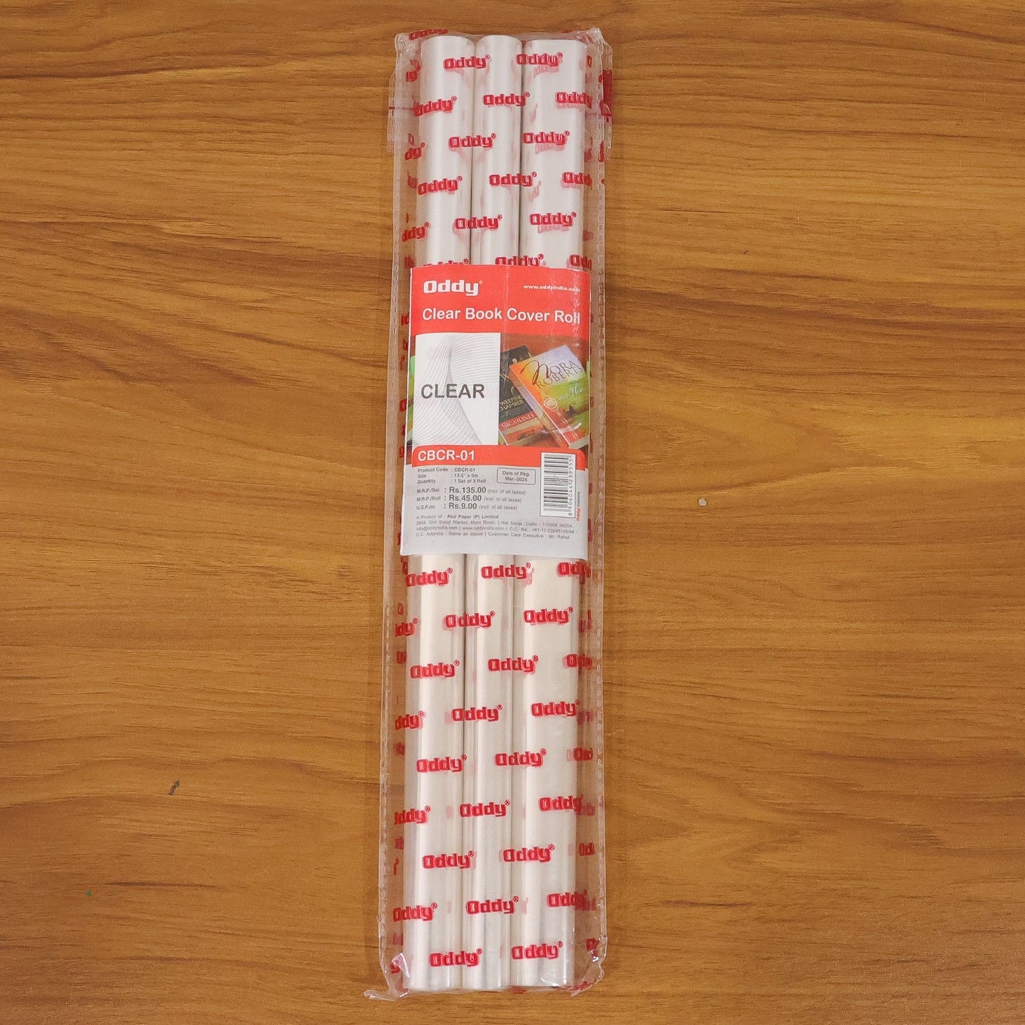 Oddy Clear Book Cover Roll (13.5 Inch x 5 Meter 3 Roll Set)